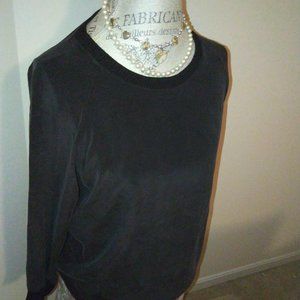 Large 100% Silk SJOBECK Microsuede-Like Top with Ribbing collar black